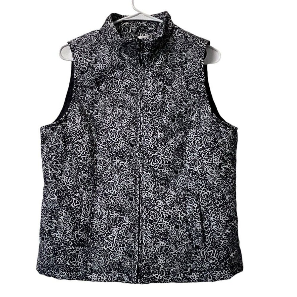 CHRISTOPHER & BANKS WOMEN'S Floral QUILTED ZIPPER FRONT VEST Size Medium Classic